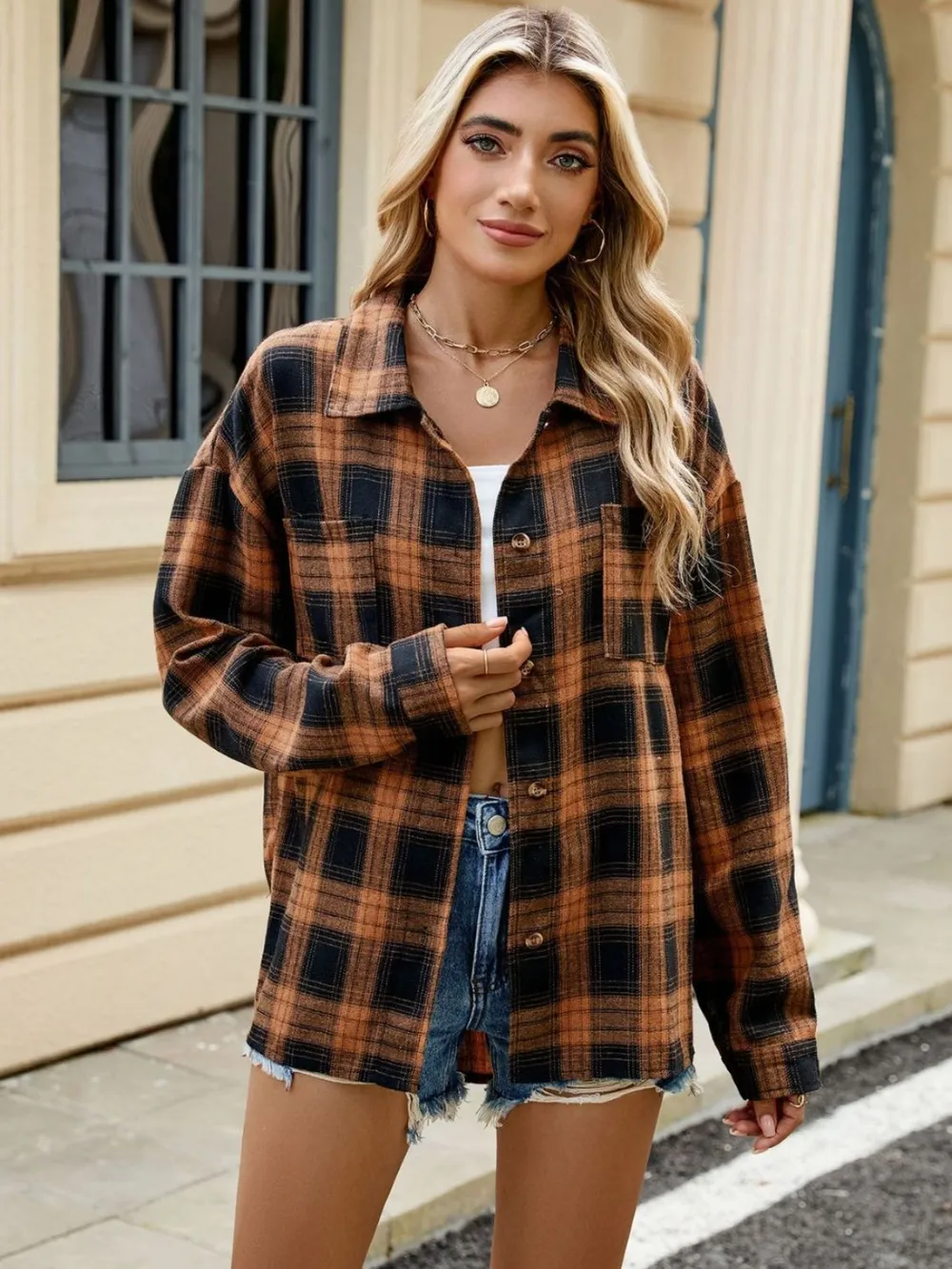 Plaid Collared Neck Long Sleeve Shirt, image 19