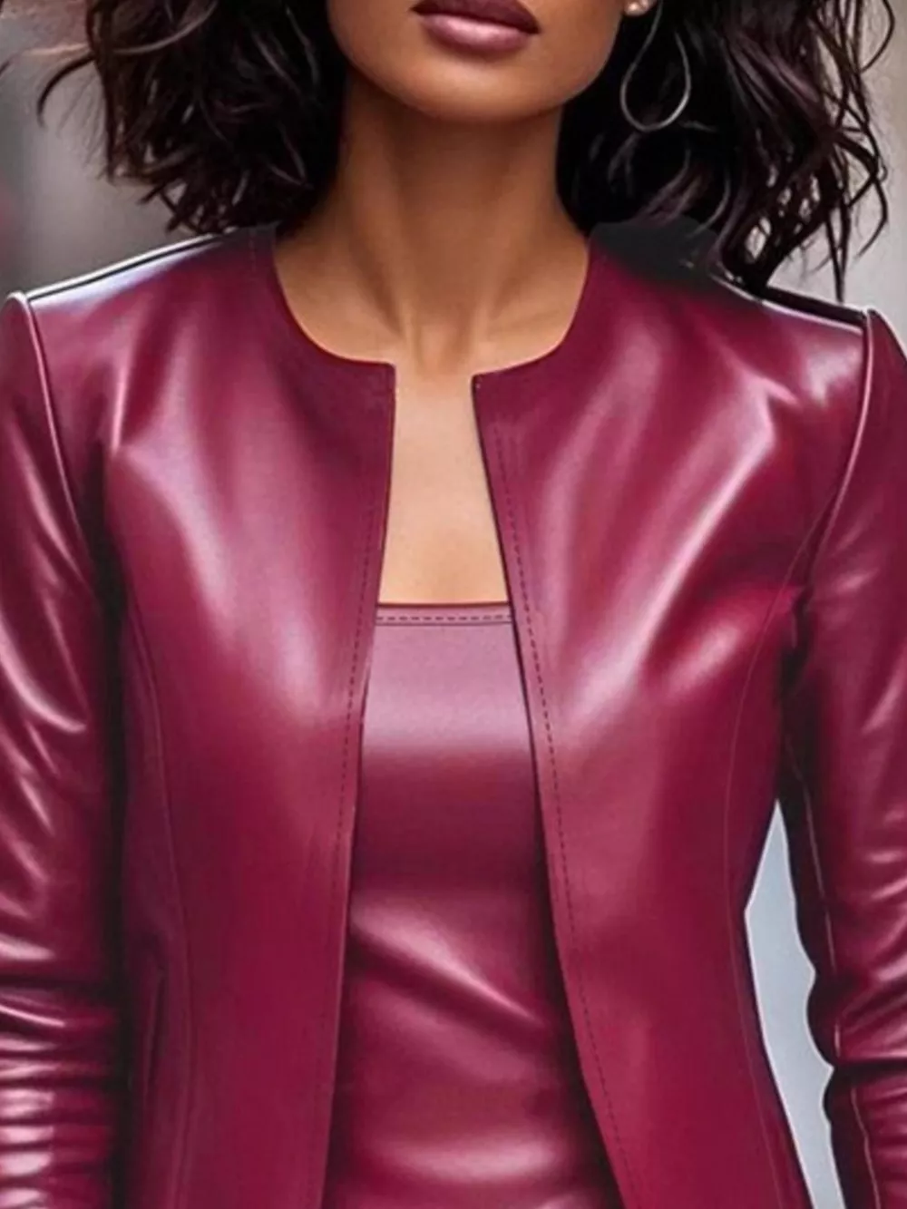 Open Front Leather Jacket & Dress Set, image 4
