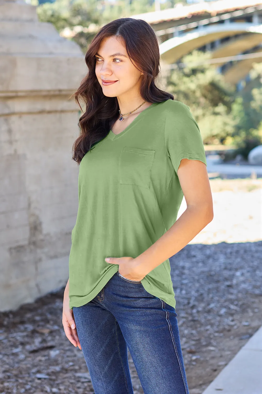 Bamboo Full Size V-Neck Short Sleeve T-Shirt, image 26