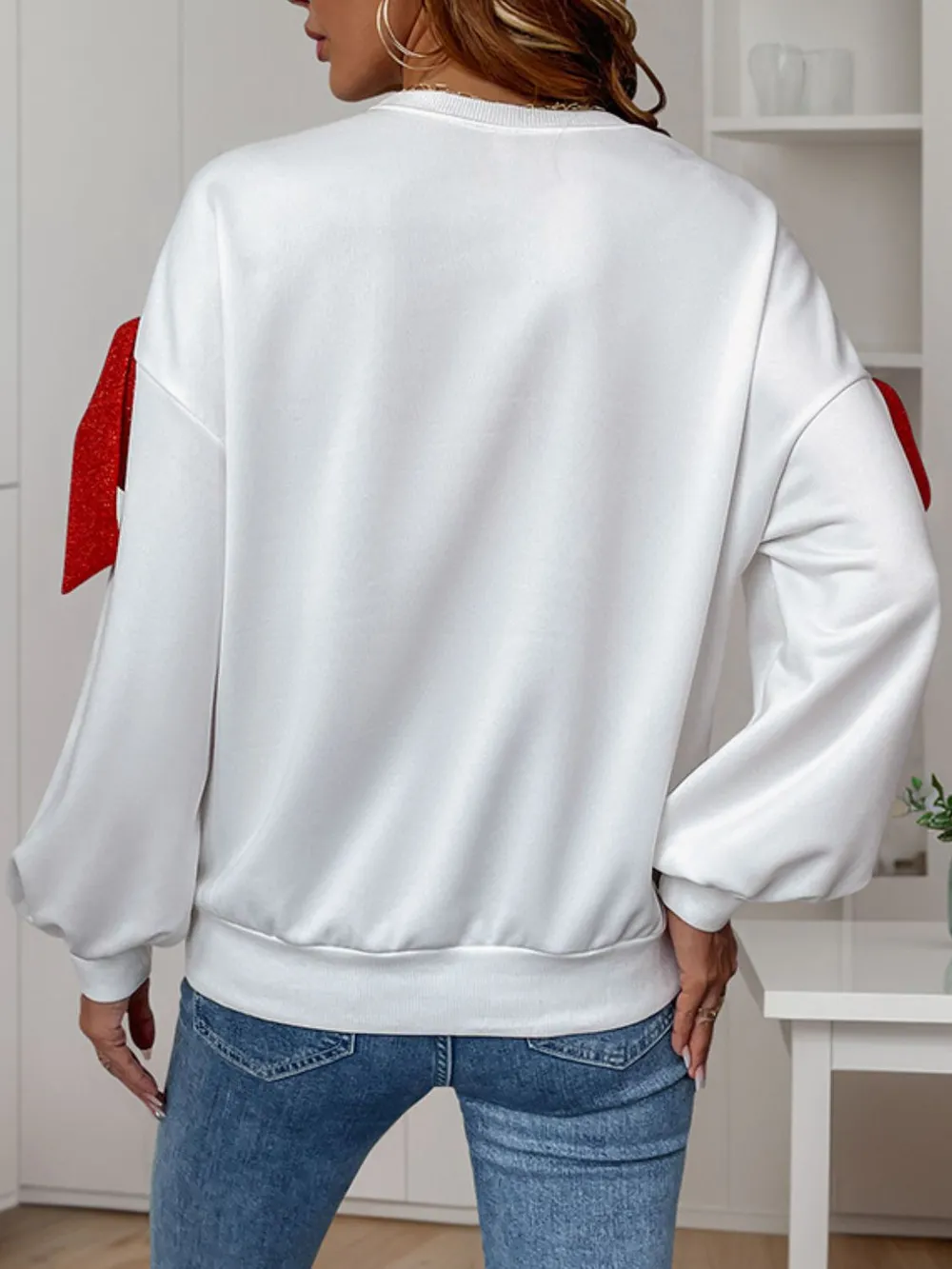 Bow Round Neck Long Sleeve Sweatshirt, image 2
