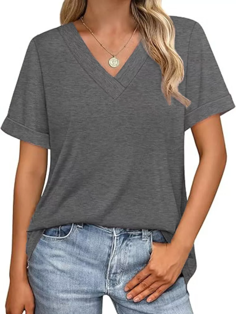 Casual V-Neck Short Sleeve T-Shirt, image 30