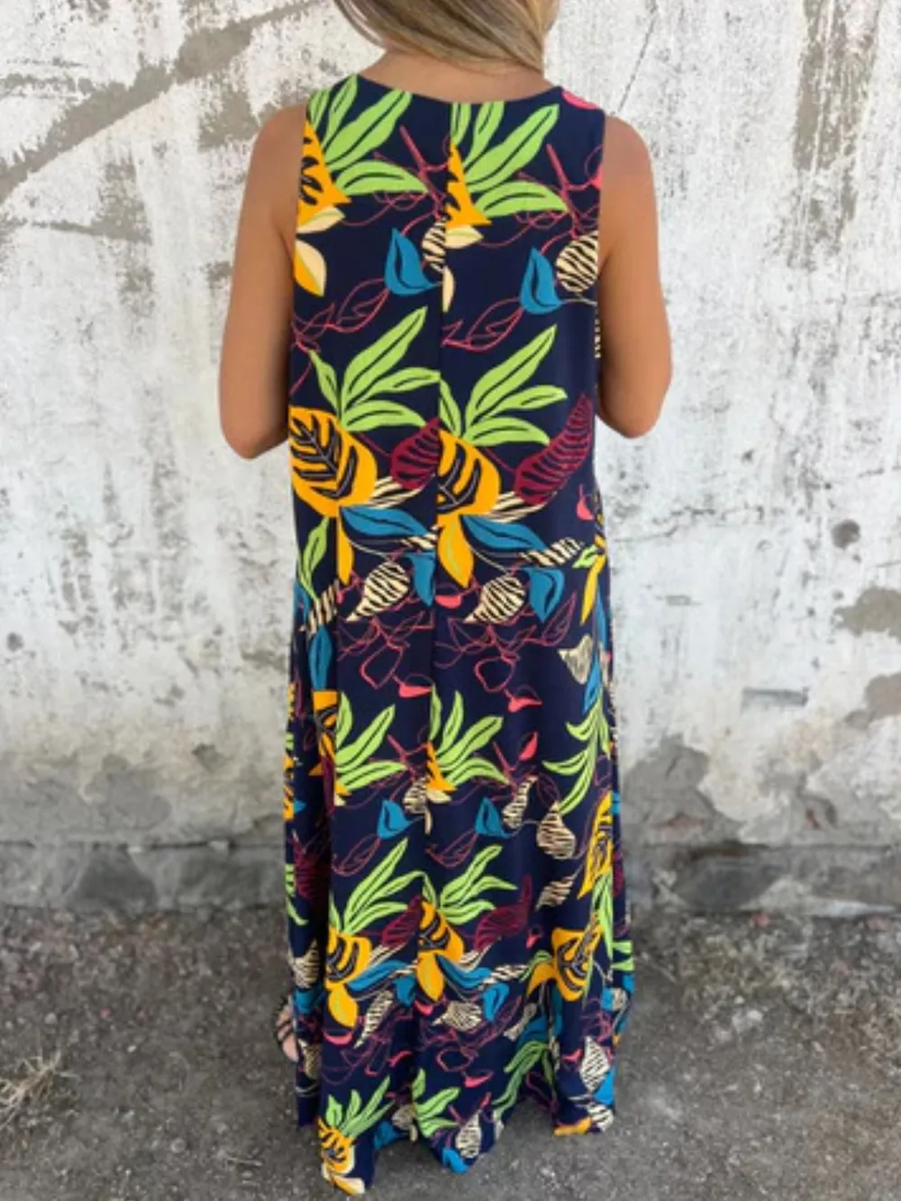 Full Size Printed V-Neck Sleeveless Dress Plus Size, image 16