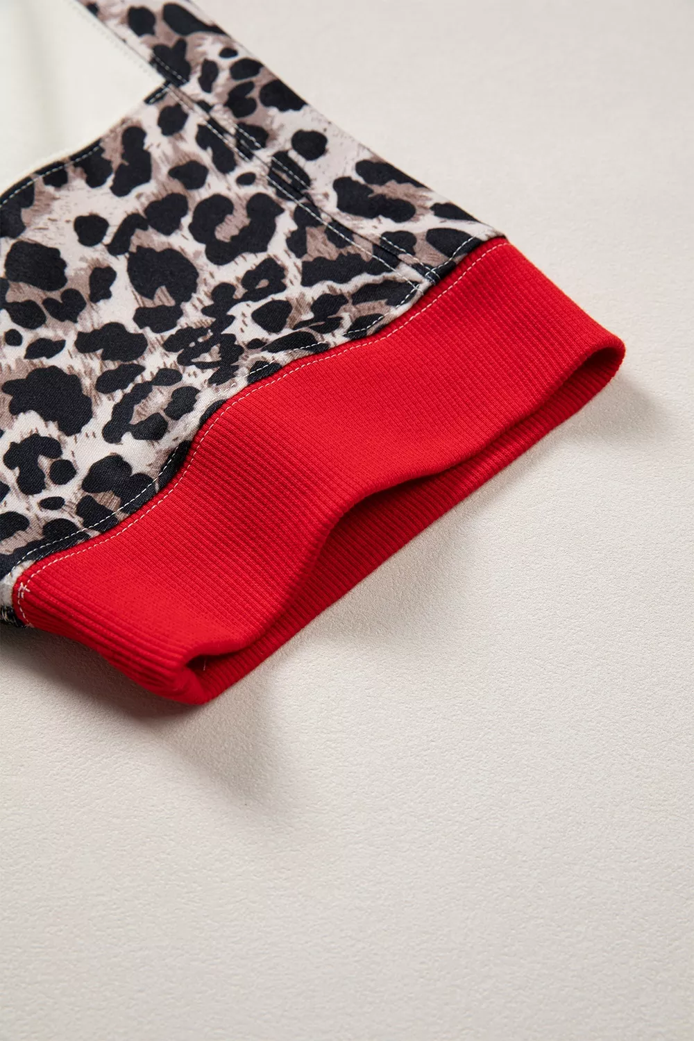 Leopard Block Patchwork Uneven Hem Short Sleeve Top, image 6