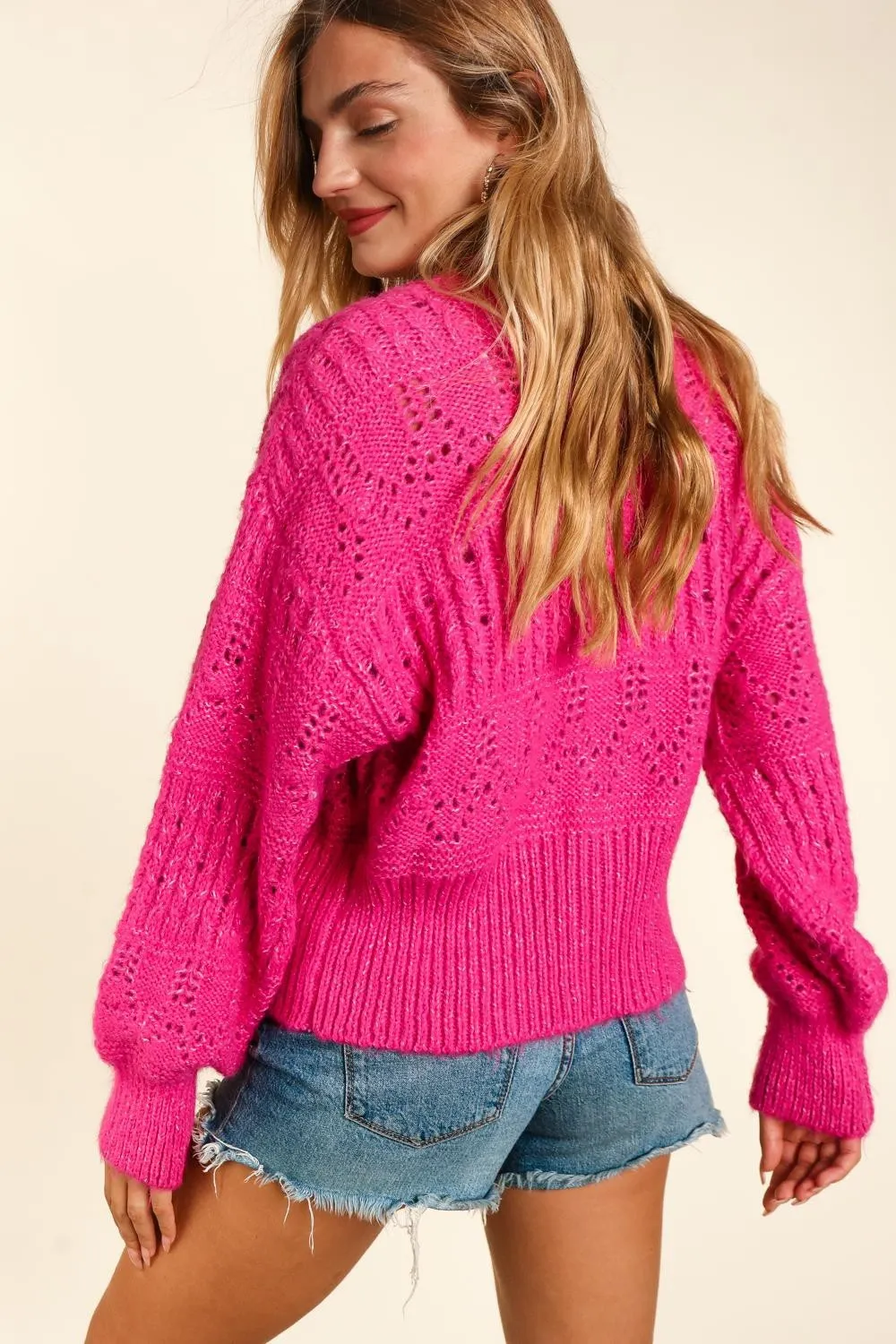 Full Size Button Down Crop Long Sleeve Cardigan, image 3