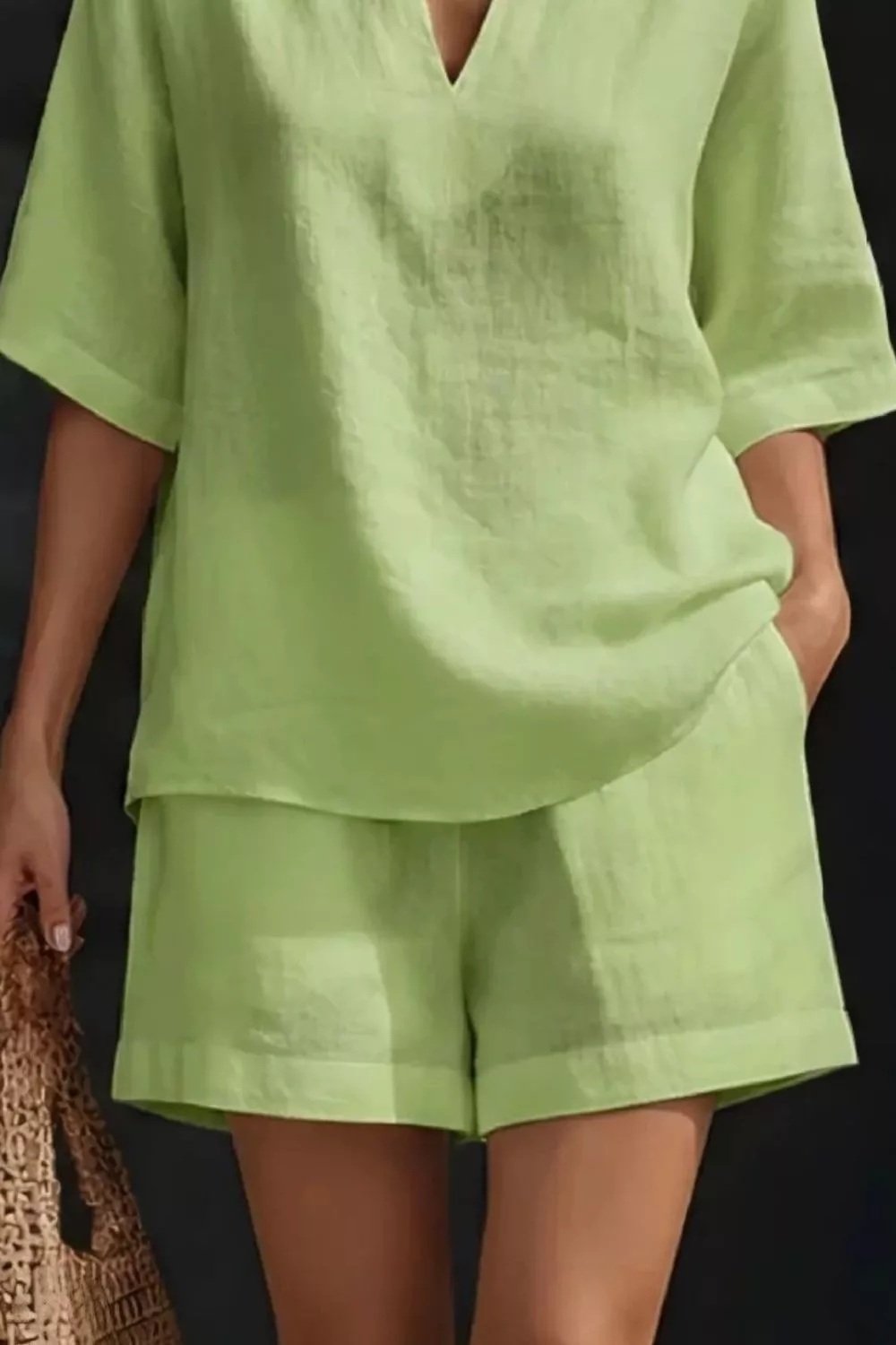 Notched Half Sleeve Top and Shorts Set, image 10
