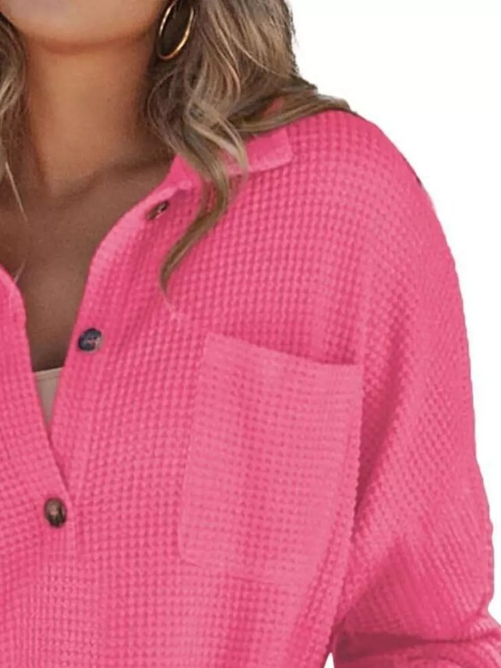 Casual Waffle Knit Button Detail Blouse, image 12