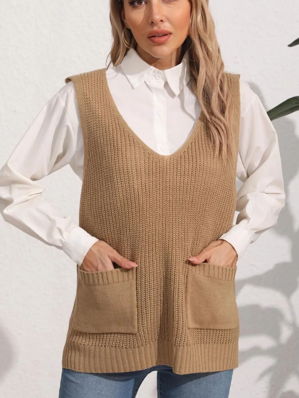 Pocketed V-Neck Sweater Vest, image 4