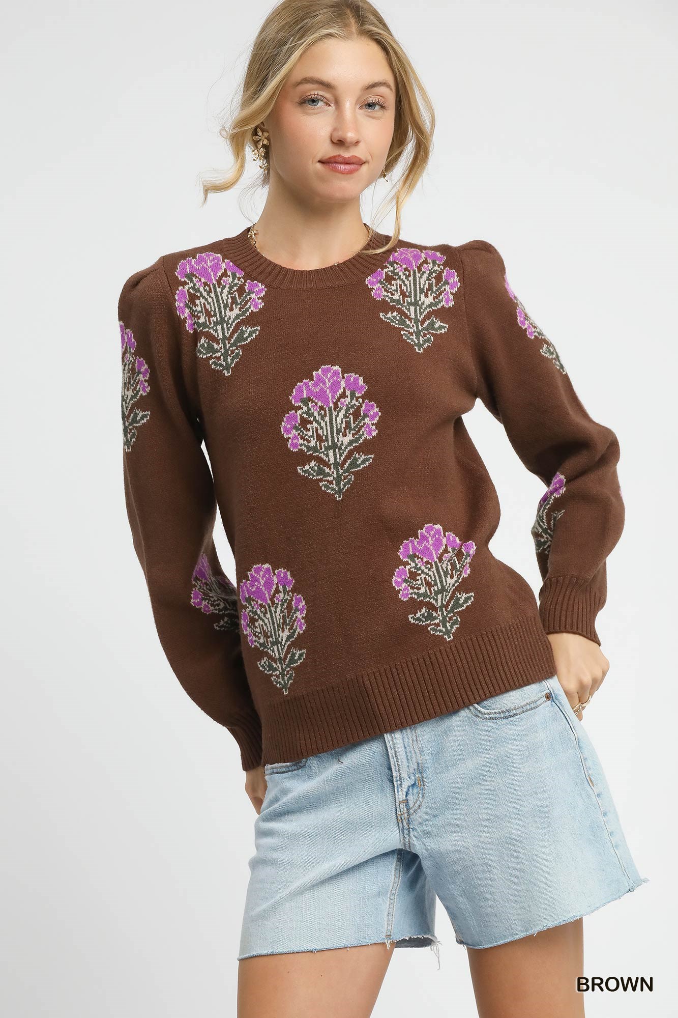 Single Flower Stem Jacquard Sweater