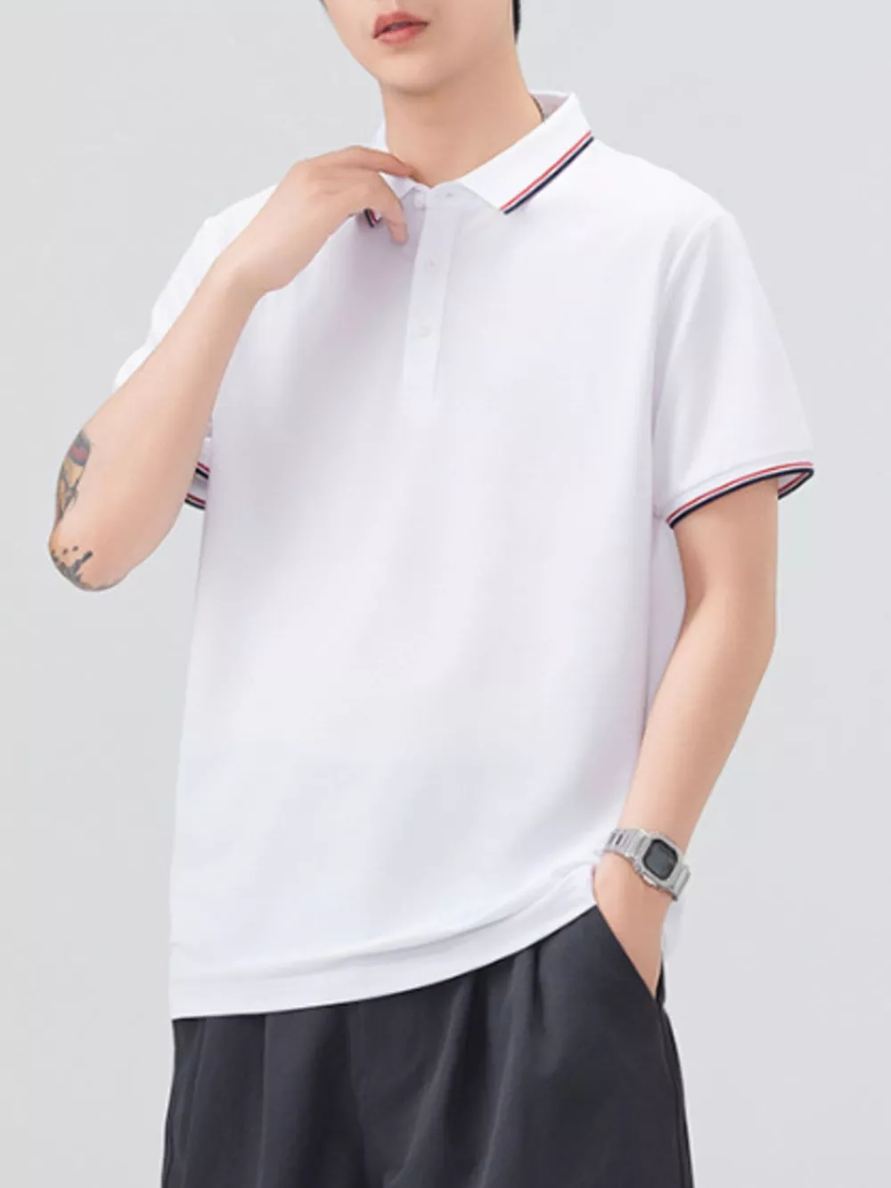 Men's Plus Size Button Detail Short Sleeve Polo, image 11