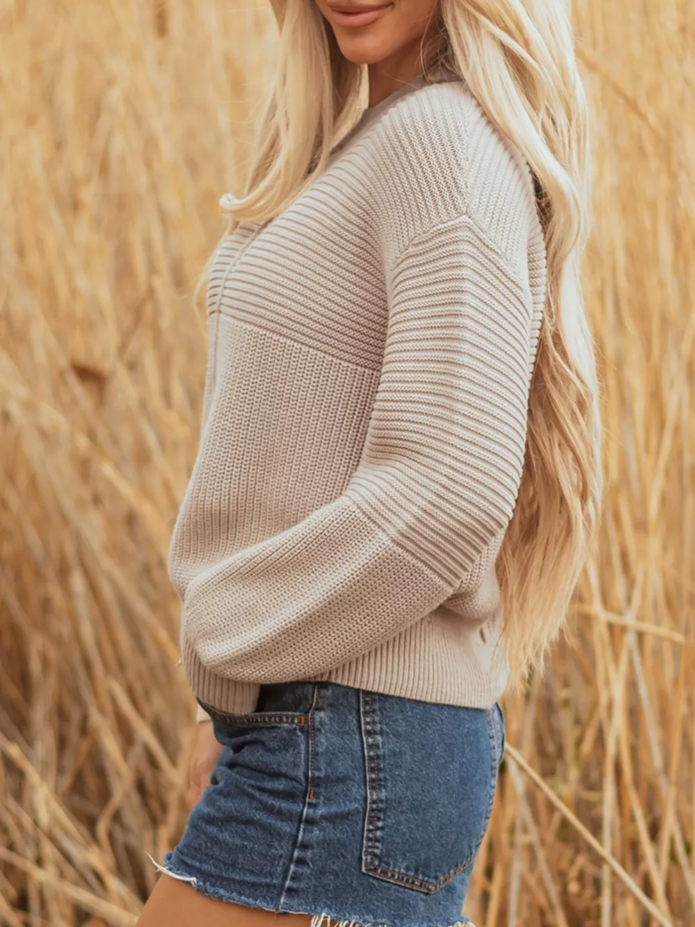 Texture Knitted Dropped Shoulder Sweater, image 5