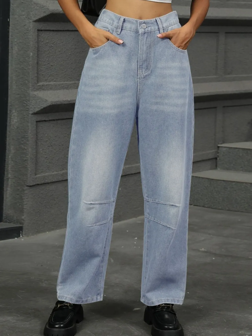 Half Elastic Waist Straight Leg Jeans, image 15
