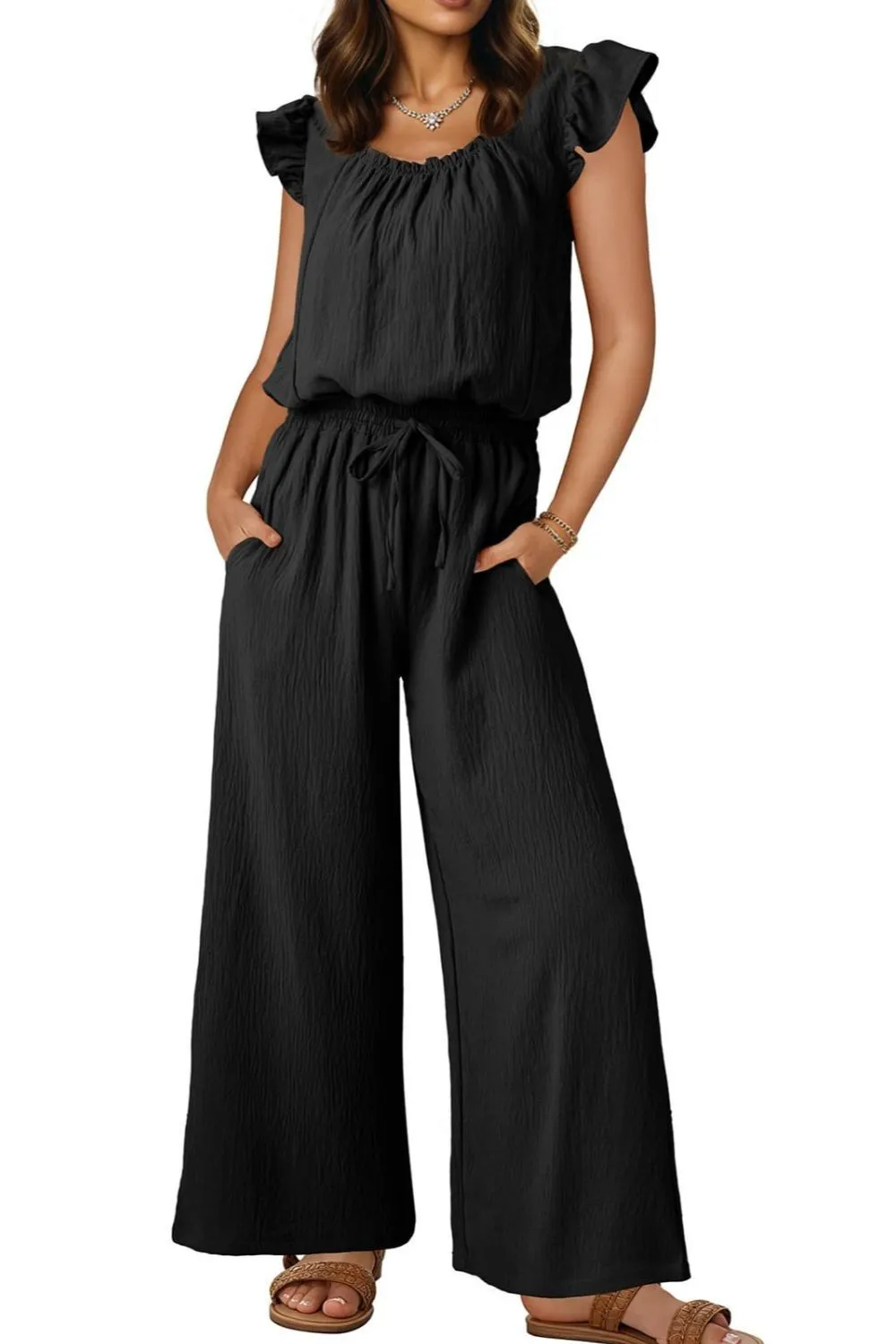 Ruffled Cap Sleeve Wide Leg Jumpsuit, image 26