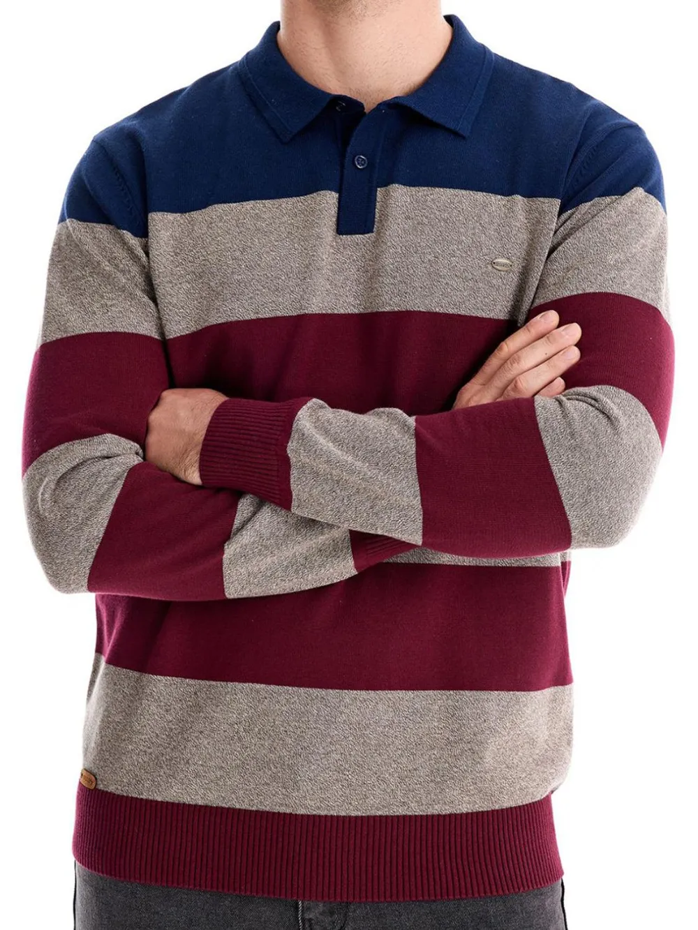 Men's Striped Long Sleeve Knit Polo, image 5