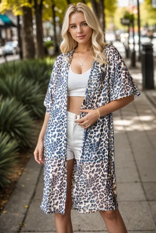 Full Size Leopard Open Front Cardigan Plus Size
