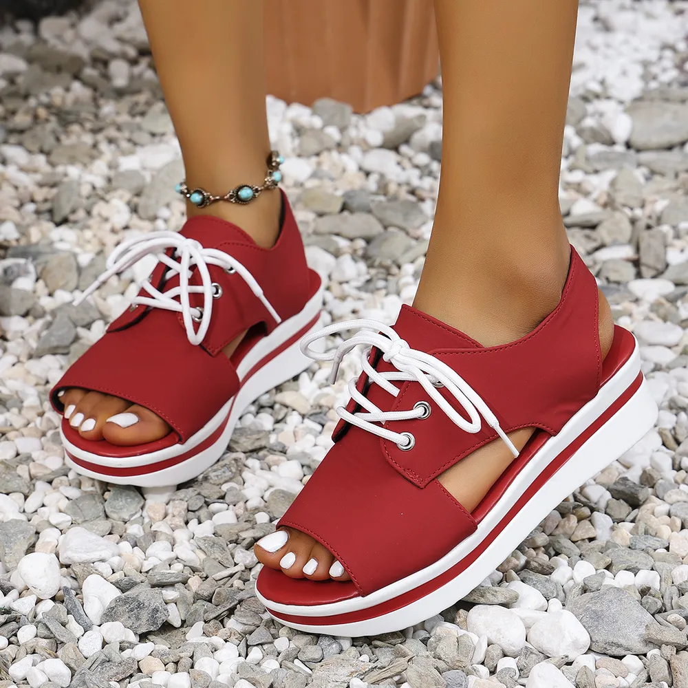 Open-Toe Lace Up Platform Sandals, image 5