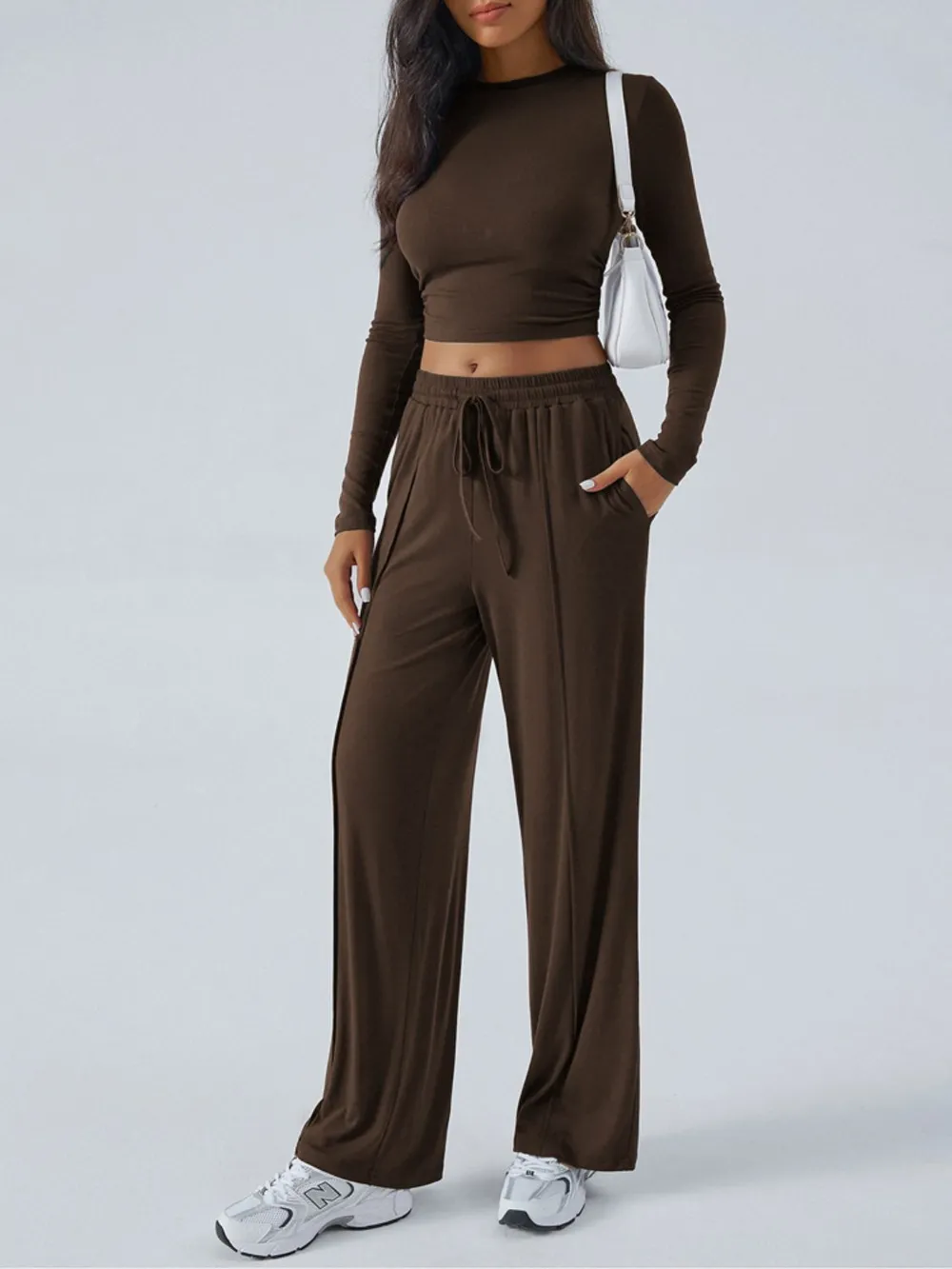 Round Neck Long Sleeve Top and Pants Set, image 9