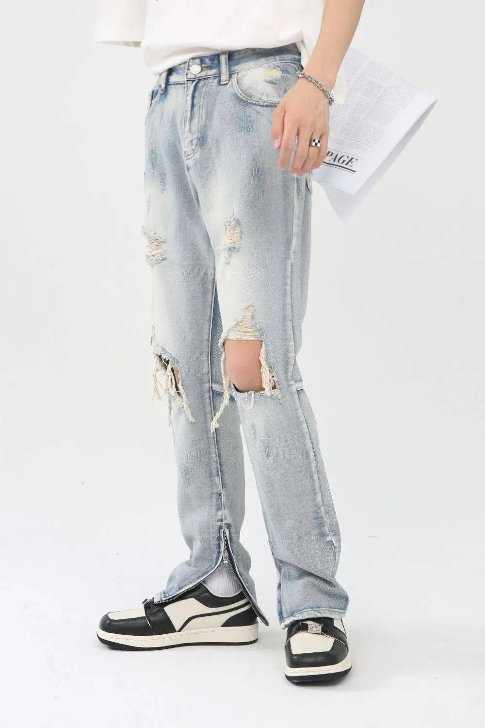 Men's Distressed Slit Jeans, image 2