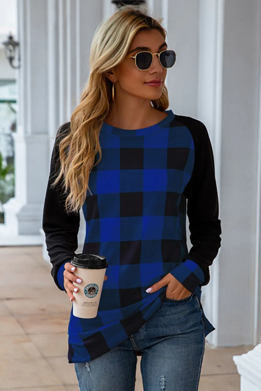 Plaid Round Neck Long Sleeve T-Shirt, image 13
