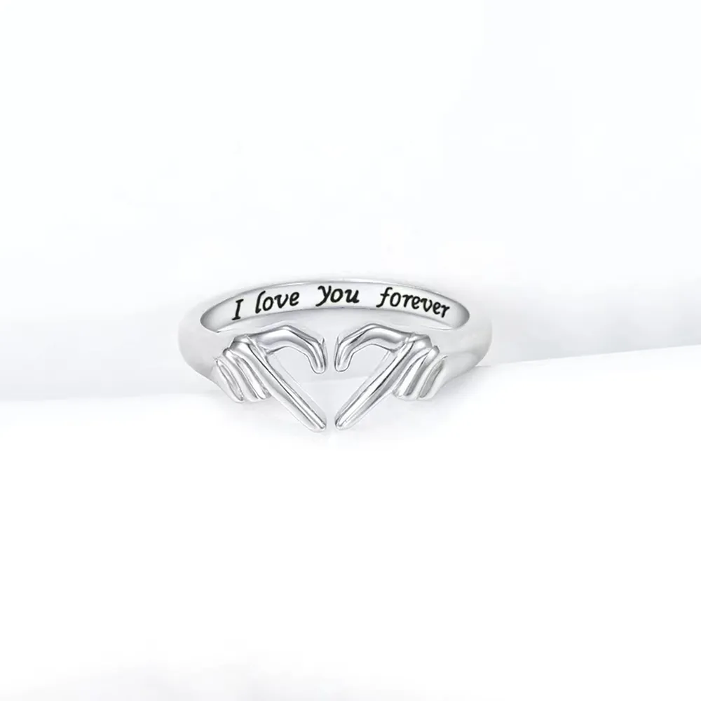 Hand Heart Shape 925 Sterling Silver Open Ring, image 3