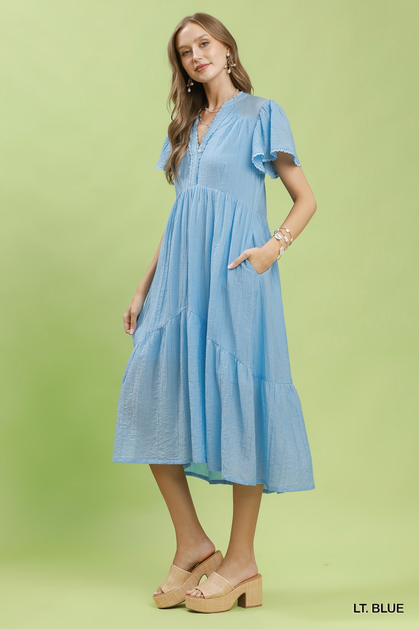 Textured Tiered Midi Dress with Side Pockets, image 4
