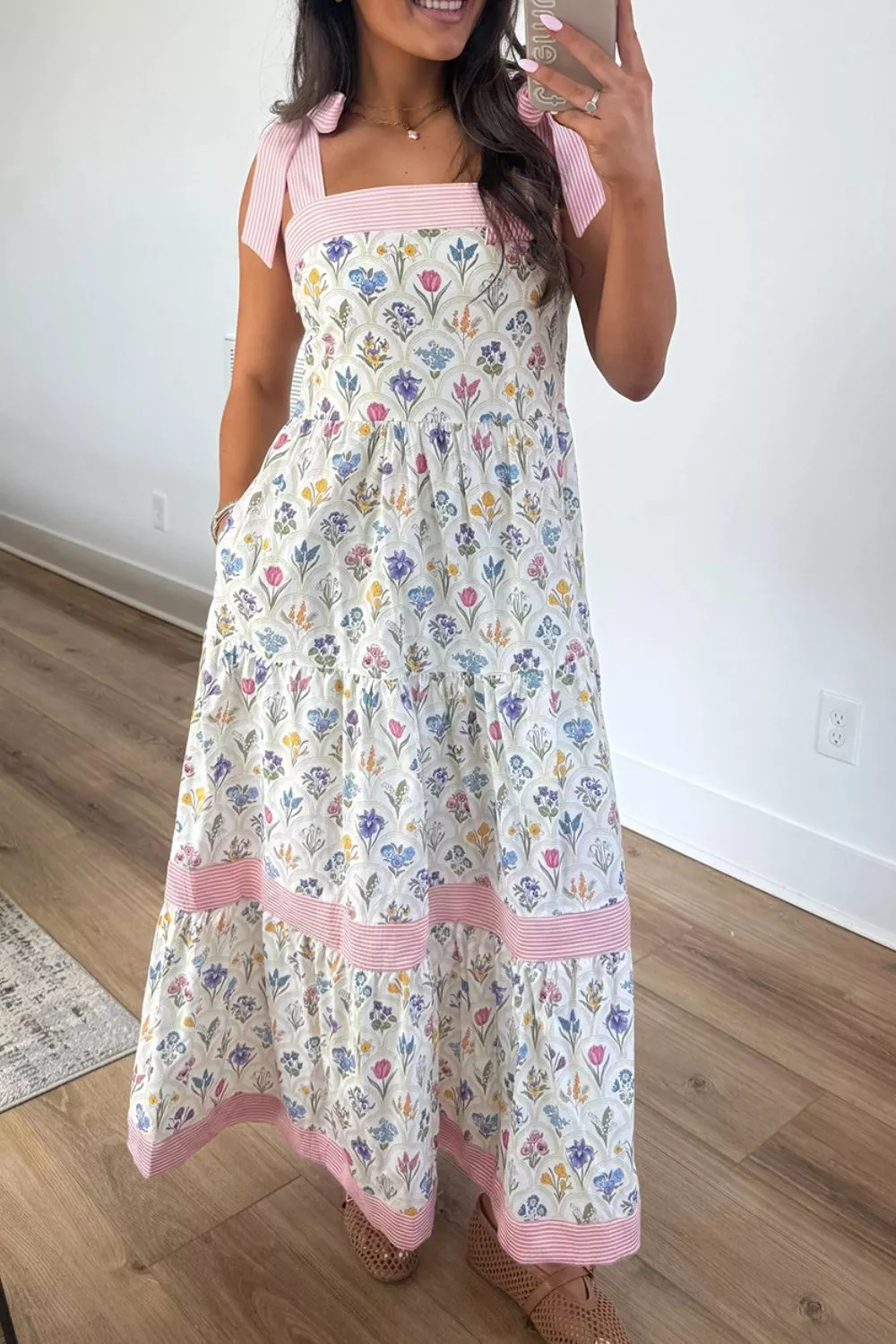 Tiered Floral Tie Shoulder Midi Dress, image 4