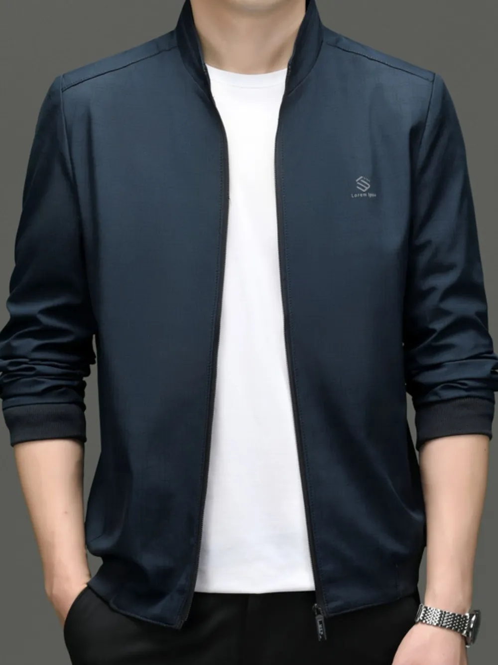 Men's Plus Size Zip Up Slim Fit Jacket, image 2