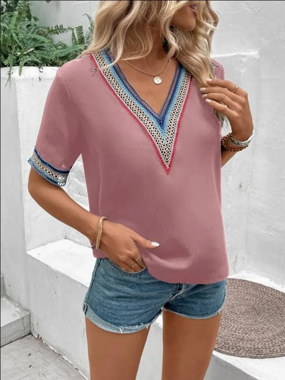Full Size V-Neck Short Sleeve Blouse, image 22