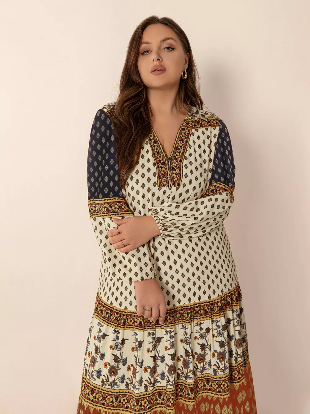 Plus Size Notched Balloon Sleeve Maxi Dress, image 6