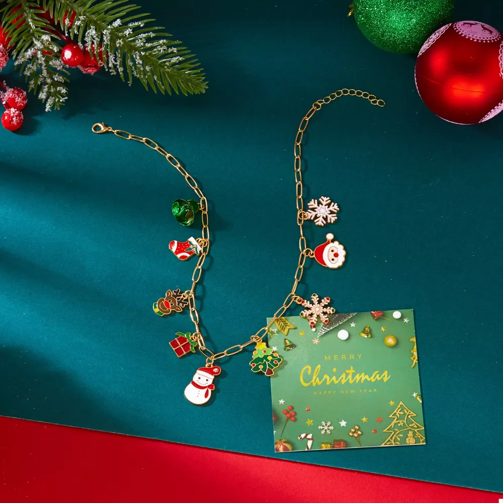 18K Gold-Plated Resin Christmas Theme Necklace, image 2