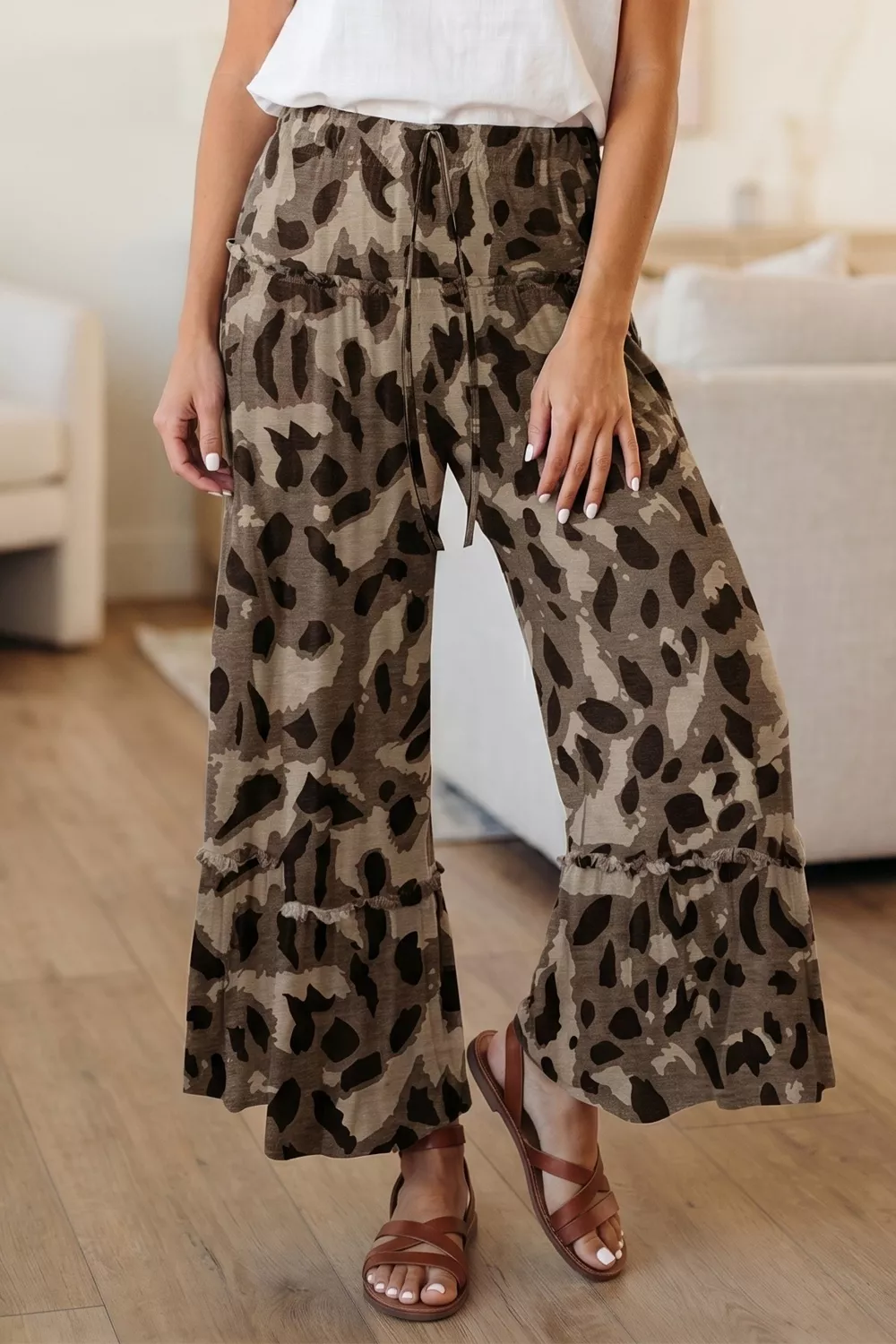 Camo Print Wide Leg Casual Pants, image 3