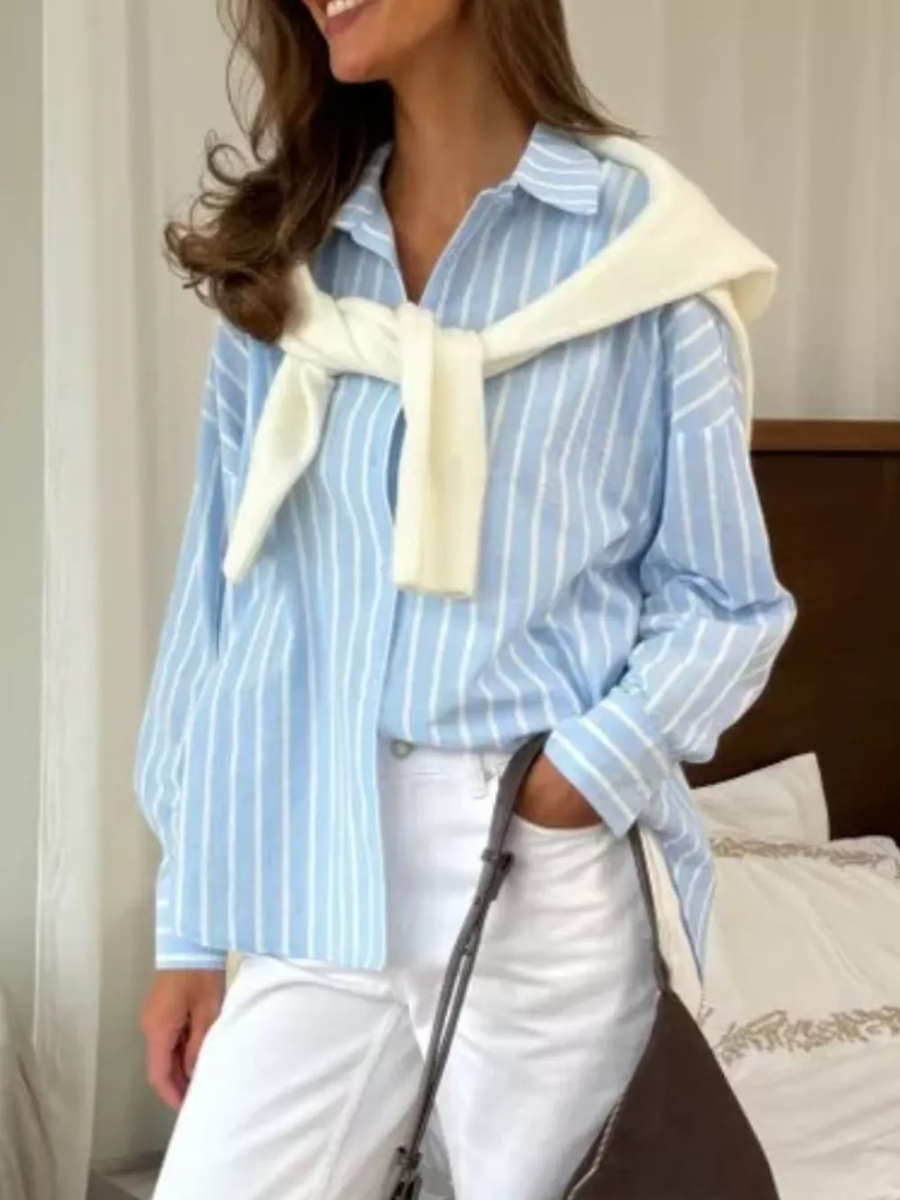 Button Down Striped Collared Neck Long Sleeve Shirt, image 12