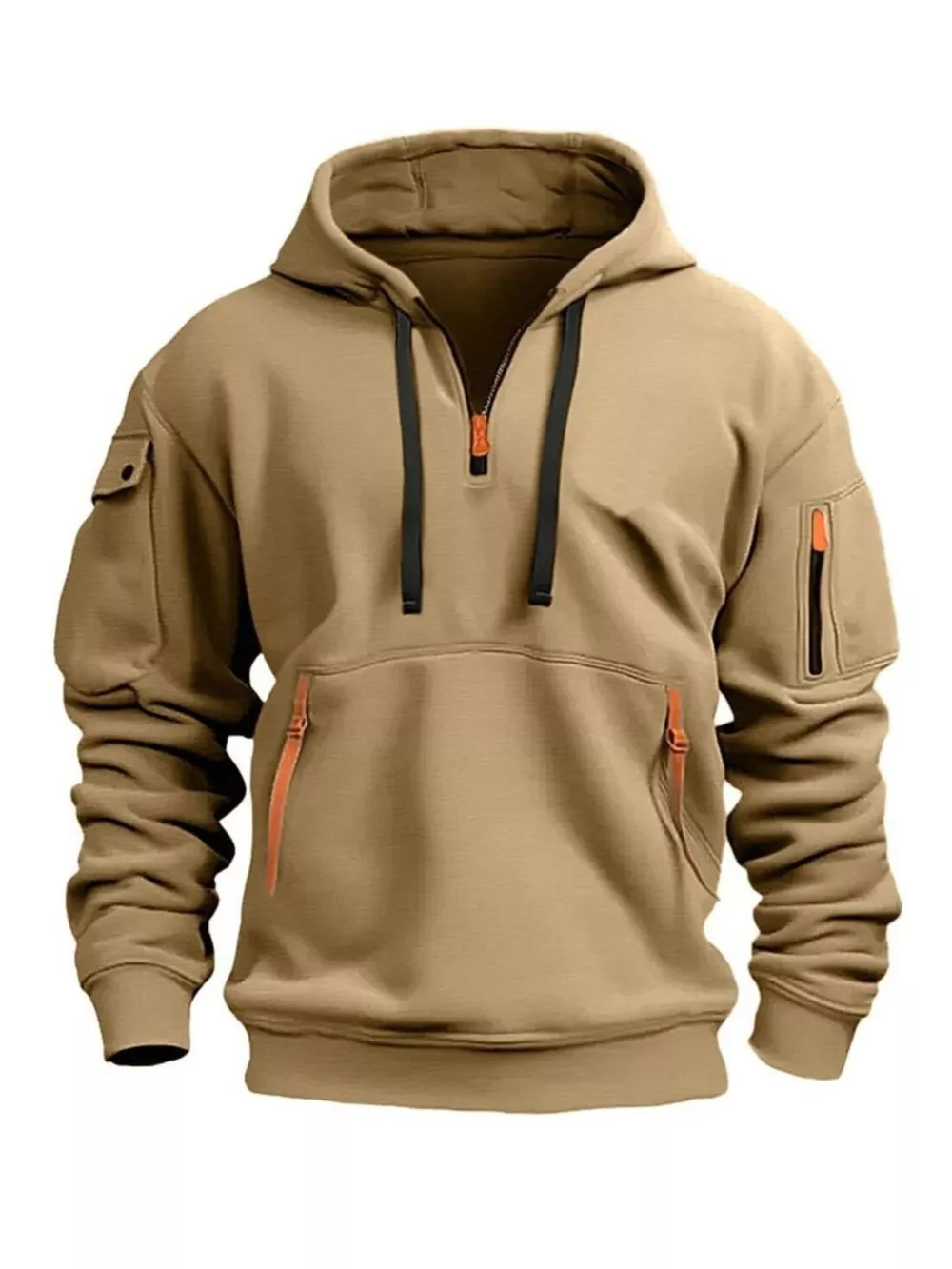 Men's Full Size Drawstring Half-Zip Pocket Hoodie Plus Size, image 7