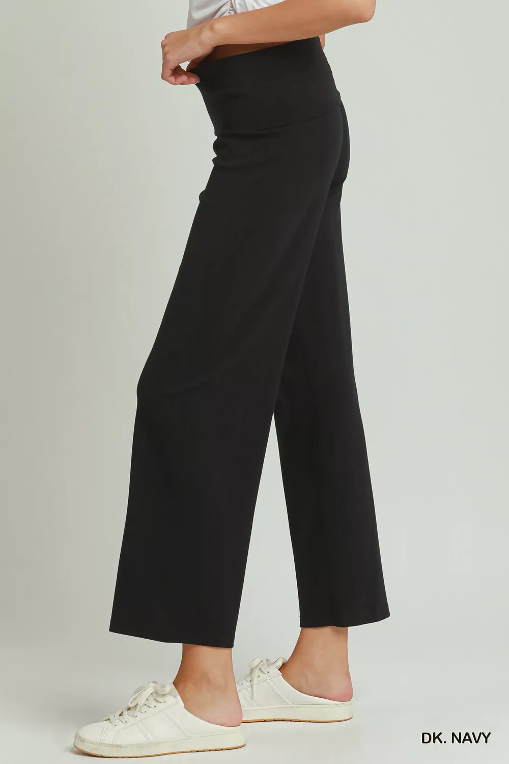 Cotton Viscose Folded Waistband Straight Leg Pants, image 2