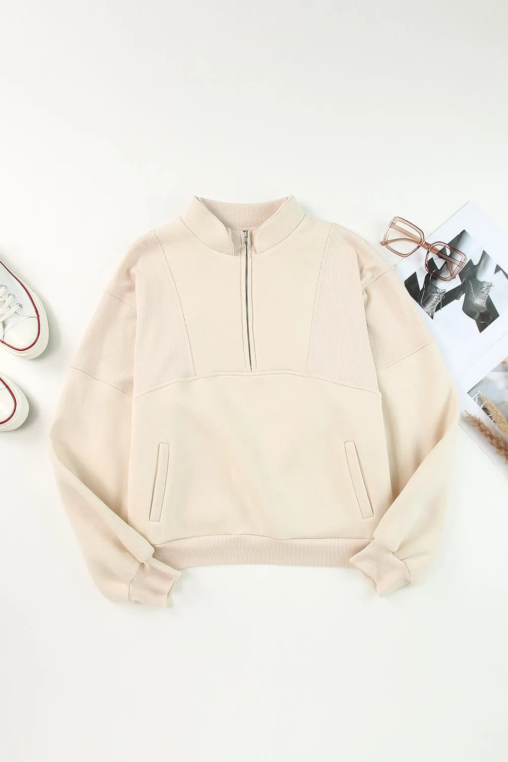 Half Zip Drop Shoulder Long Sleeve Sweatshirt, image 27