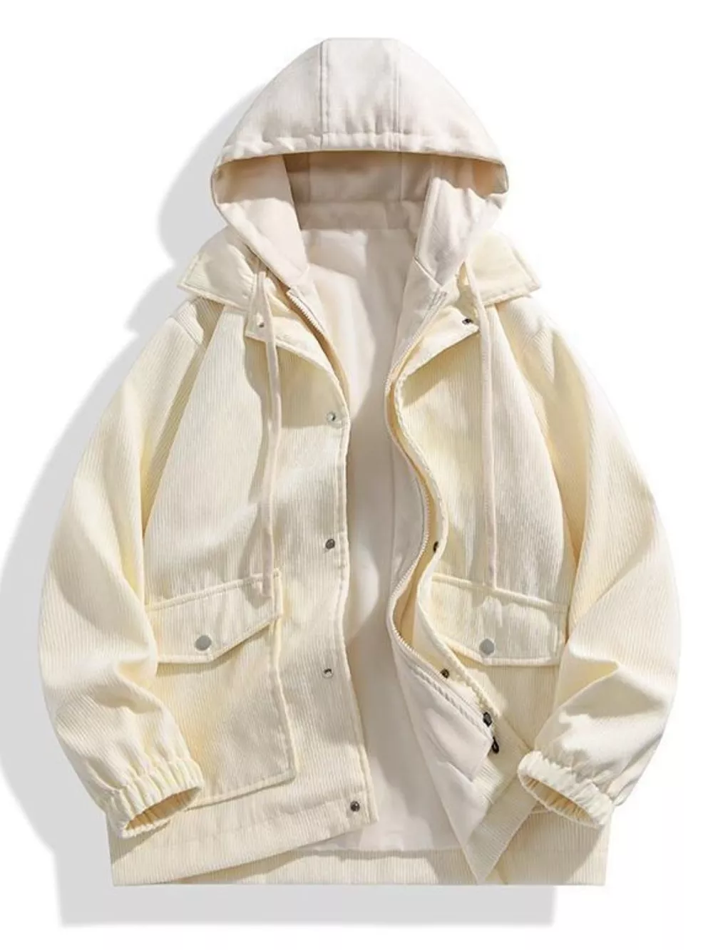 Men's Plus Size Casual Corduroy Snap Down Hooded Jacket, image 2