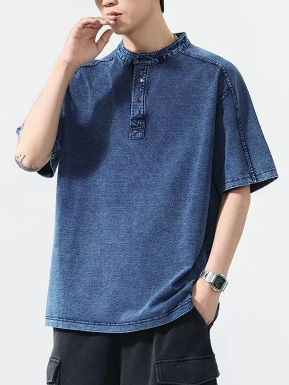 Men's Vintage Wash Short Sleeve Denim Shirt, image 6