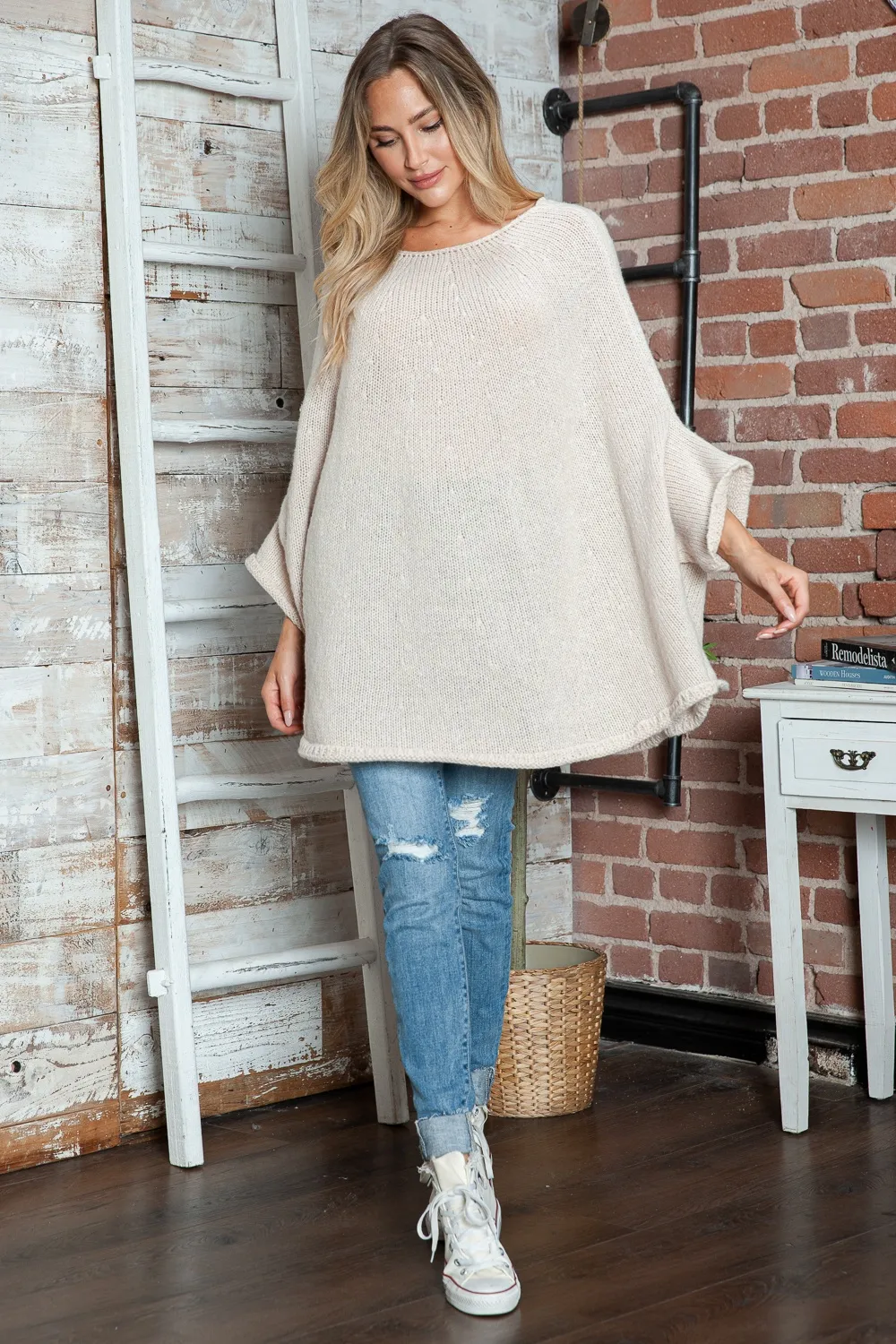 Round Neck Batwing Sleeve Sweater, image 6