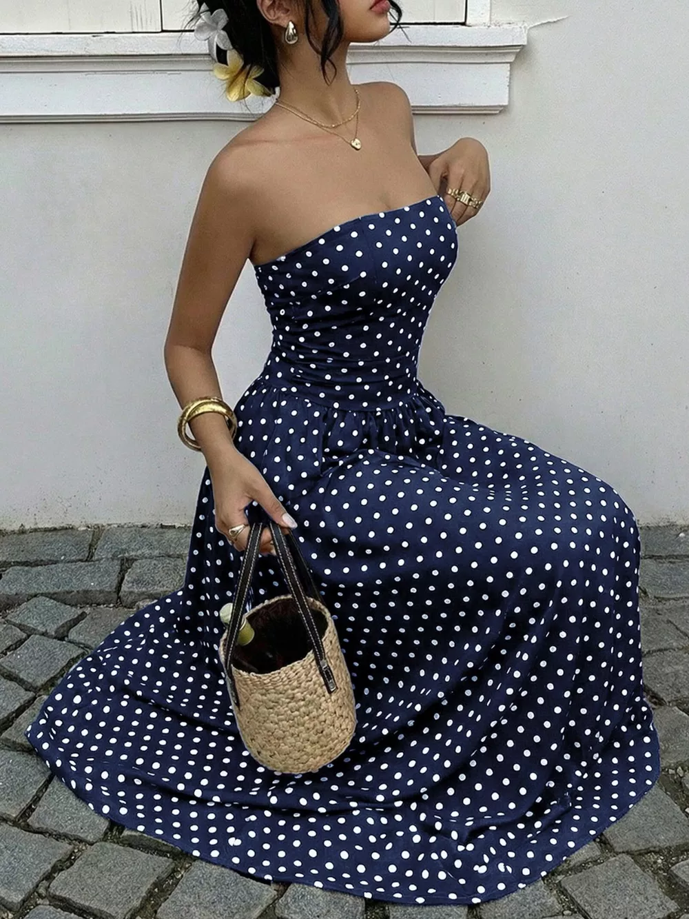 Polka Dot Tube A-Line Dress, image 7