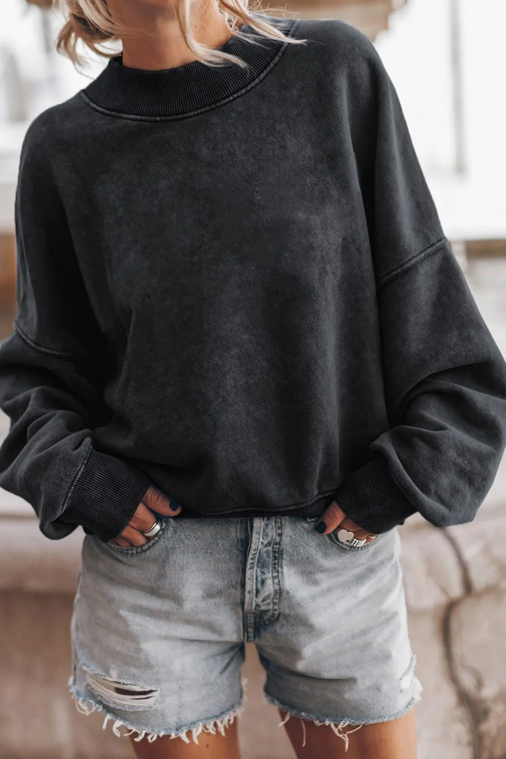 Mock Neck Dropped Shoulder Sweatshirt, image 24