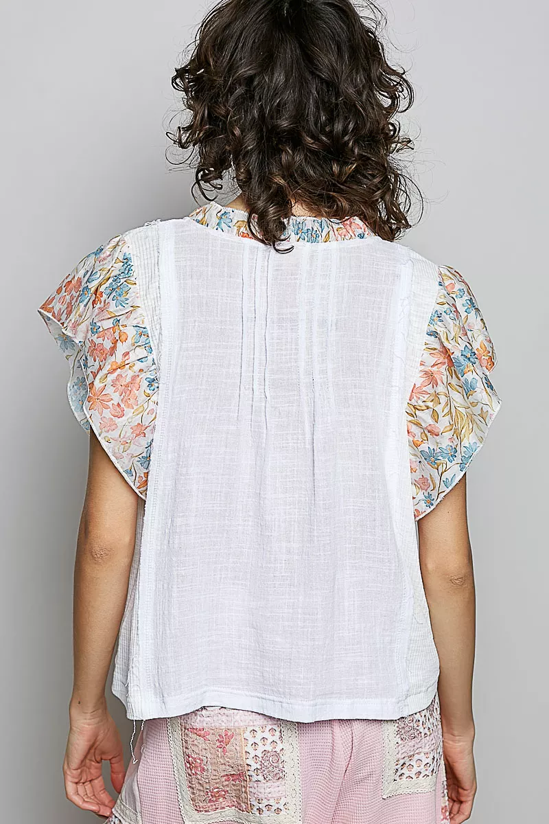 V-Neck Floral Ruffle Sleeve Blouse, image 4