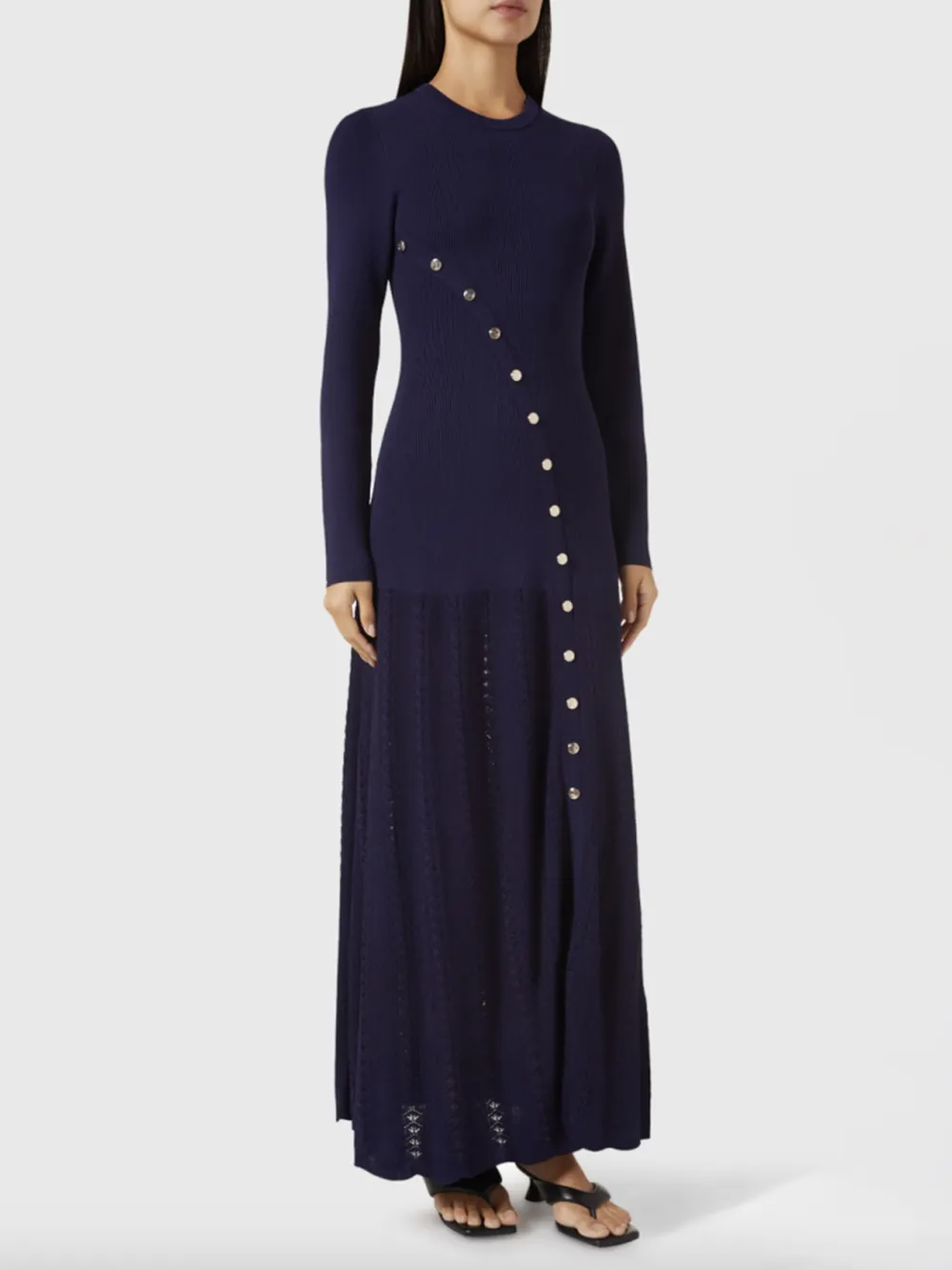 Openwork Round Neck Long Sleeve Sweater Dress, image 2