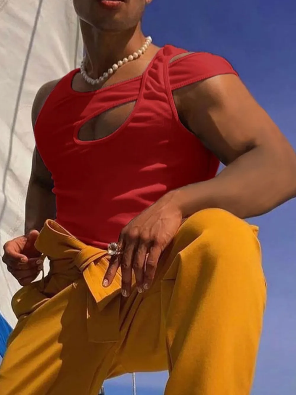 Men's Full Size Asymmetrical Cutout Tank Plus Size, image 2