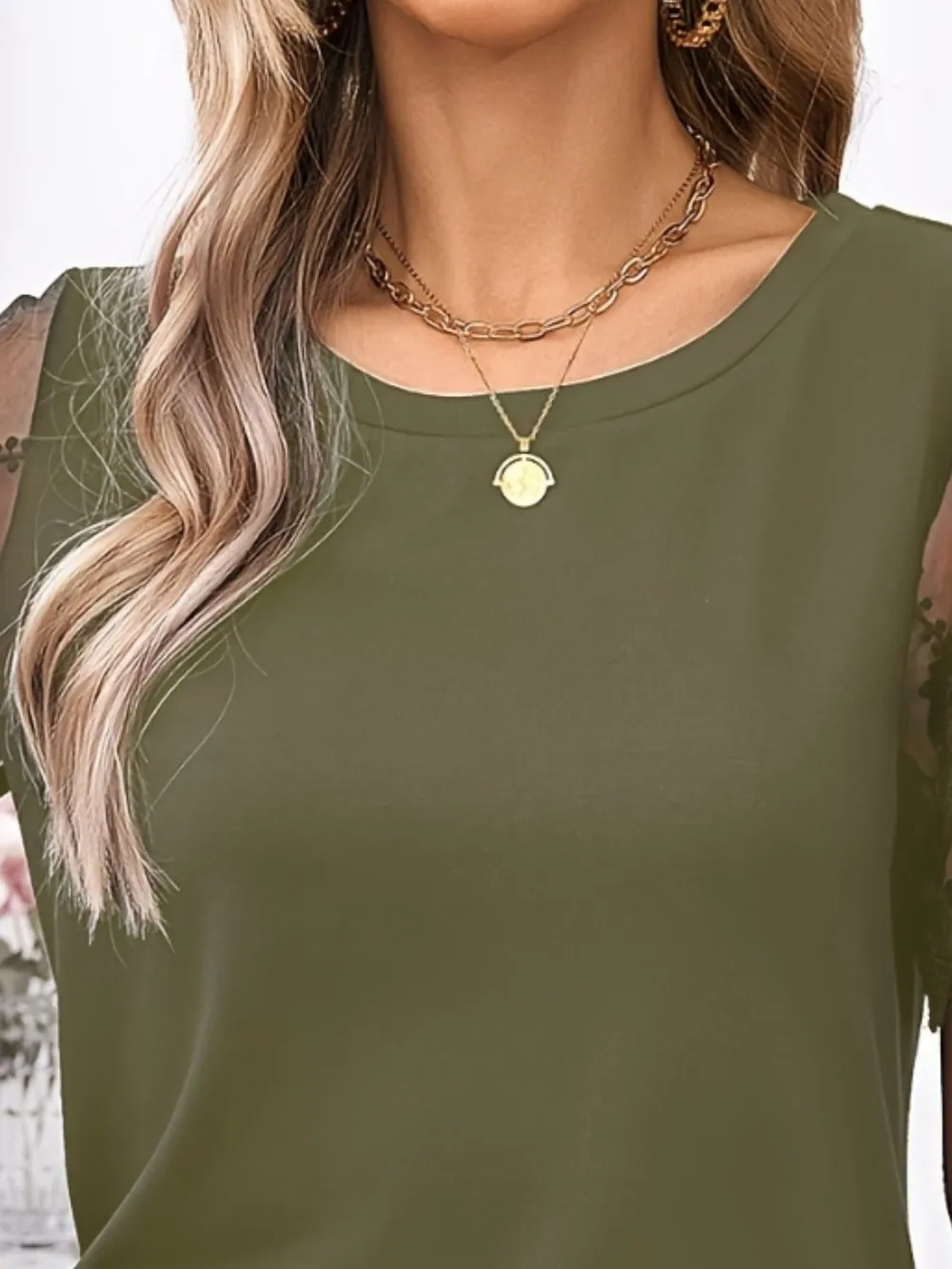 Lace Detail Round Neck Short Sleeve T-Shirt, image 16