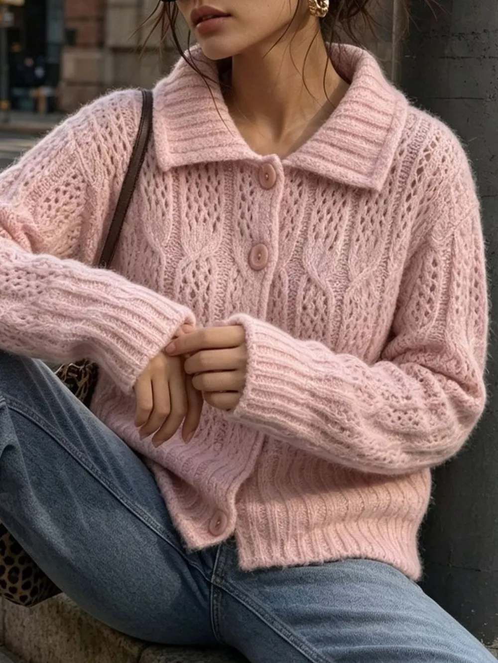 Cable-Knit Button Up Cardigan, image 2