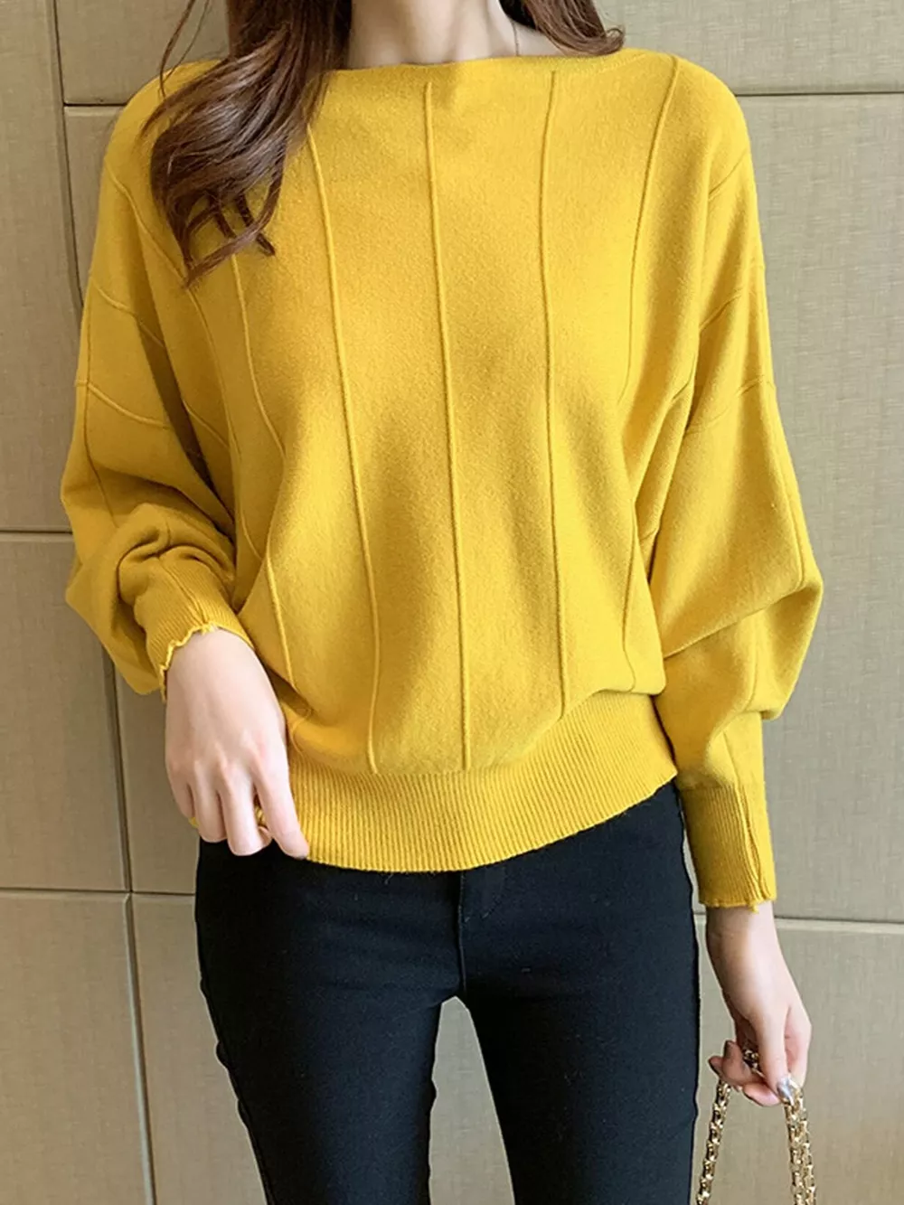 Ribbed Hem Batwing Sleeve Knit Top, image 6