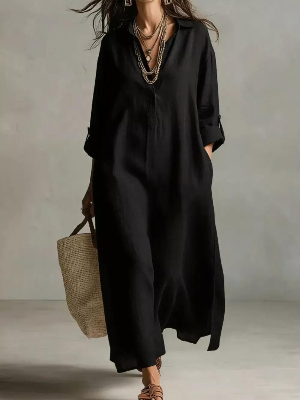 Full Size Casual Midi Shirt Dress Plus Size, image 9
