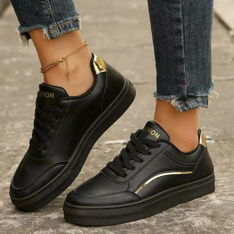 PU Leather Round Toe Flat Sneakers, image 5