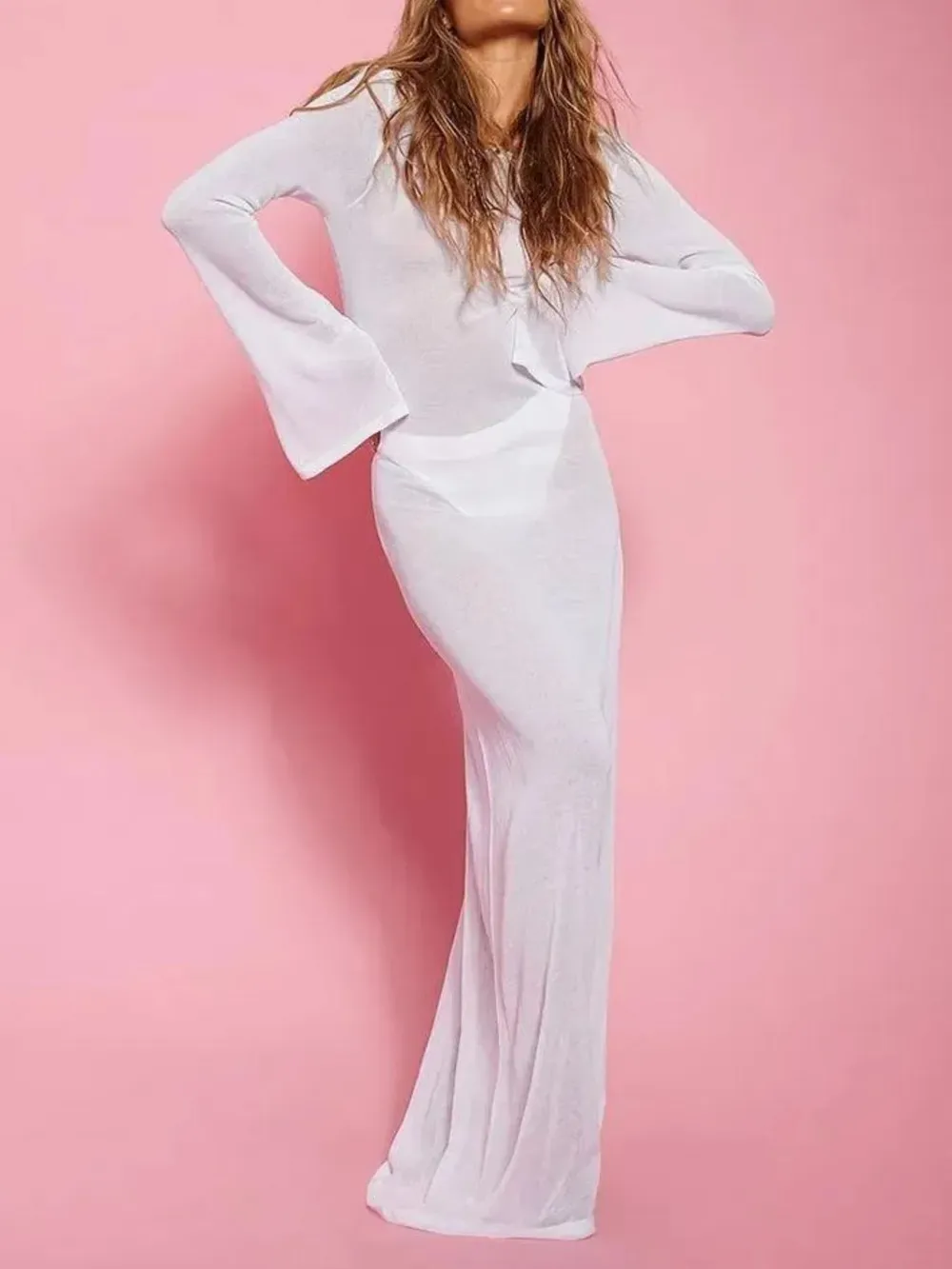 Backless Long Sleeve Maxi Cover-Up, image 12