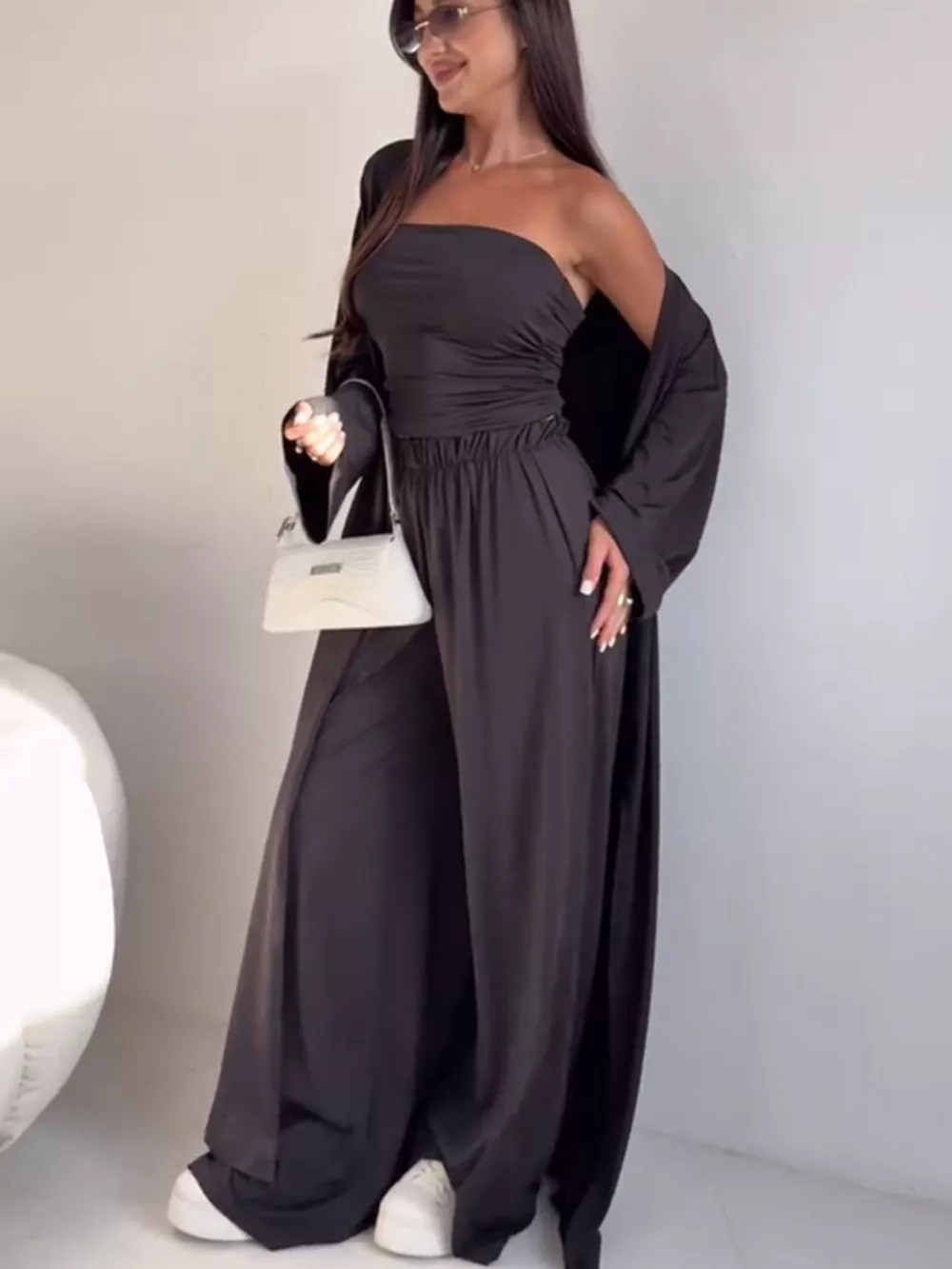 Tube Top & Cardigan & Wide Leg Pants 3-Piece Set, image 6