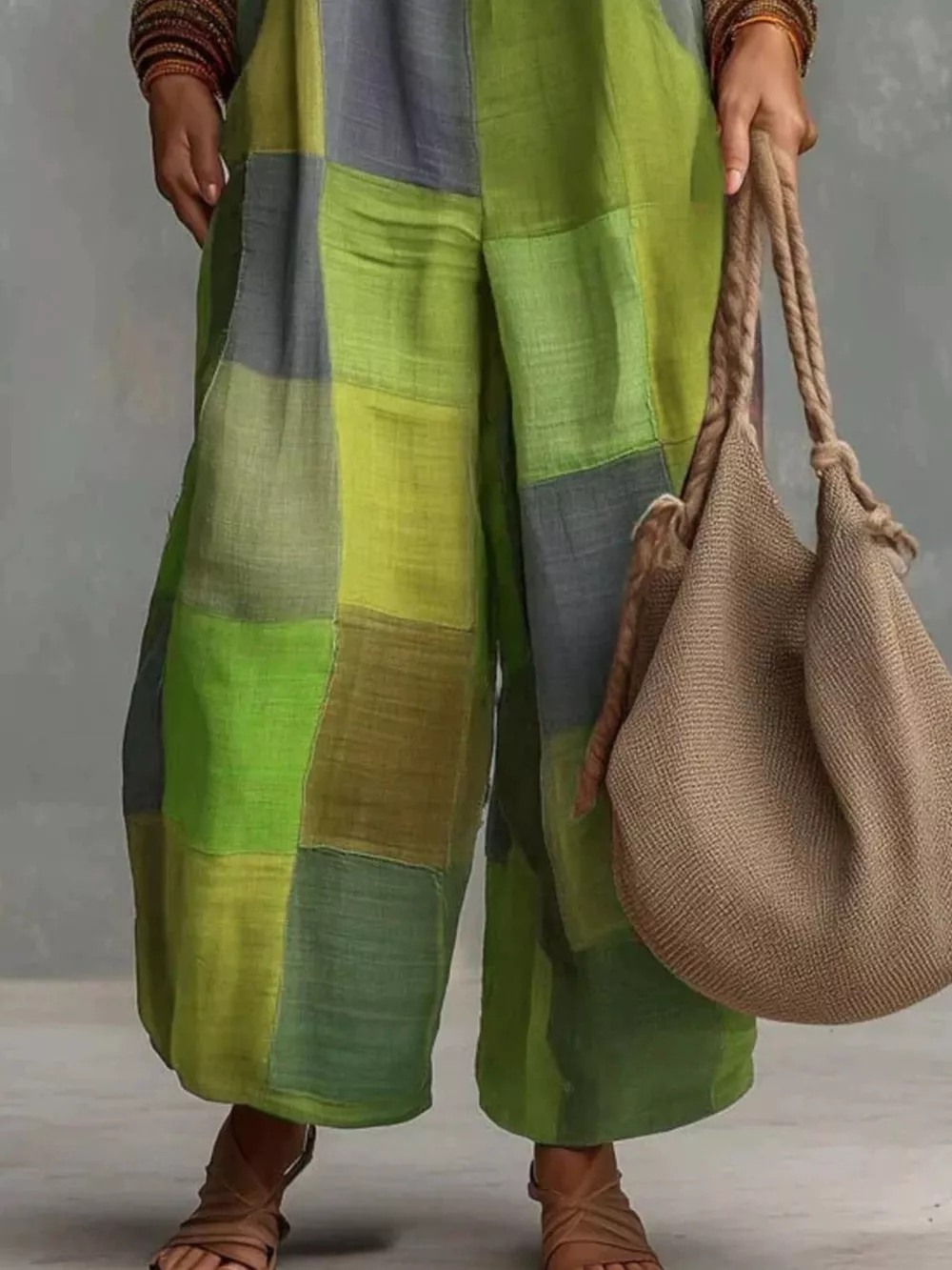 Full Size Plaid Halter Neck Wide-Leg Jumpsuit Plus Size, image 5